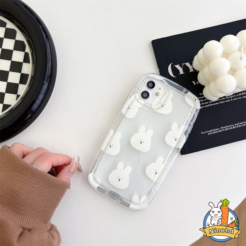 IPHONE Casing Kompatibel Untuk Iphone14 13 12 11 Pro Max X Xr Xs Max8 7 6 6s Plus Se2020Motif Lucu Kelinci Putih Airbag Telepon Case Bening Shockproof Soft Silicone Case Cover Pelindung