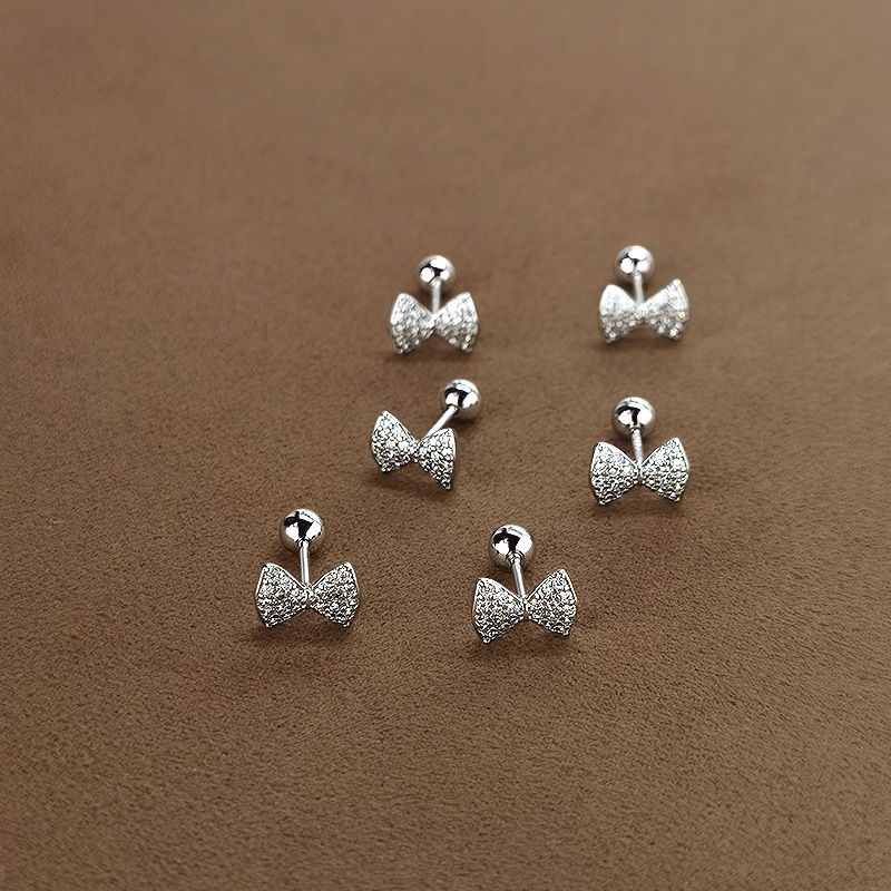 Baru 1pasang Kupu-Kupu Ikatan Simpul Anting S925 Sterling Perak Telinga Kuku Memutar Sekrup Tindik Telinga Studs Earrings