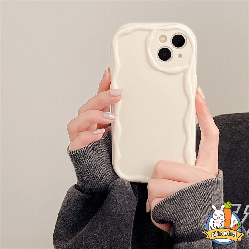 IPHONE Casing Kompatibel Untuk Iphone14 13 12 11 Pro Max X Xr Xs Max8 7 6 6s Plus Se2020 Ins Simple Putih Susu Premium Warna Solid Casing Ponsel Tahan Guncangan Tepi Silikon Bergelombang Lembut Tpu Case