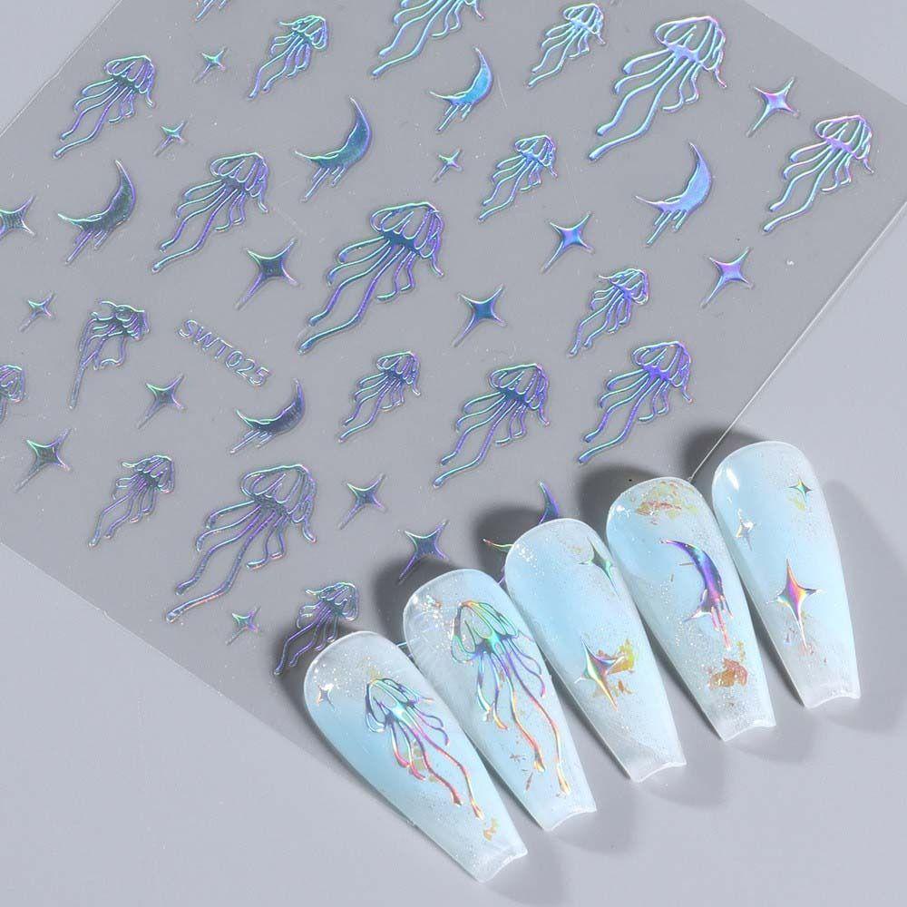 Needway Stiker Kuku Bintang Fashion Aurora Ubur-Ubur DIY Nail Art Dekorasi Kuku