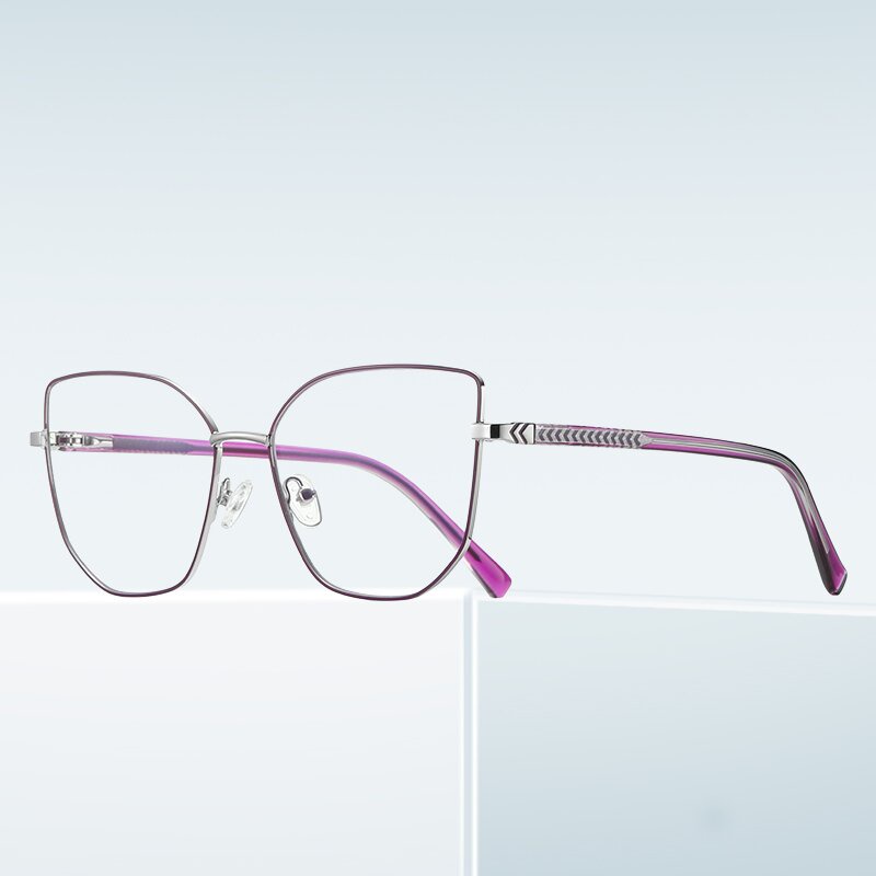 (YUZHU) Kacamata Optik Fashion Bingkai Logam CP Insert Two Tone Anti Blue Light Eyeglasses