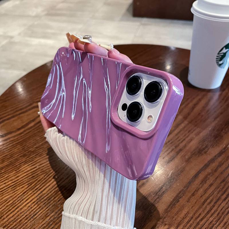 【Silk Wrinkle】Purple High-end Luxury Wave Soft Case for Apple IPhone 6S 7 8 Plus XR XS Max 11 12 13 14 Pro Max Bling Sparkly Water Ripple Case Women's Fashion Gift Pretty Fashion