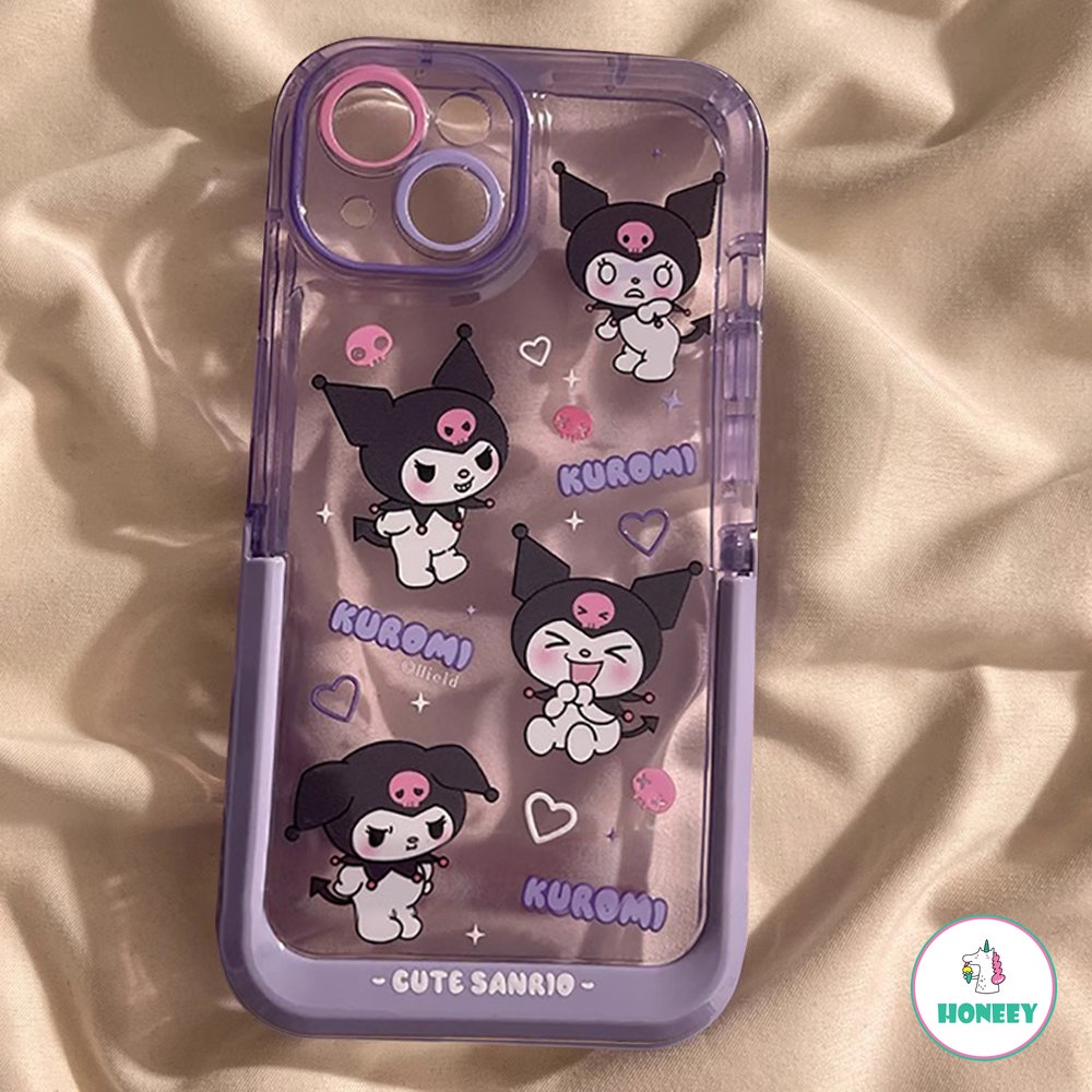 IPHONE Fashion Sanrio Kulomi Invisible Stand Phone Case Kompatibel Untuk Iphone11 12 13 14 Pro Max Plus Kartun Drop Cover Pelindung