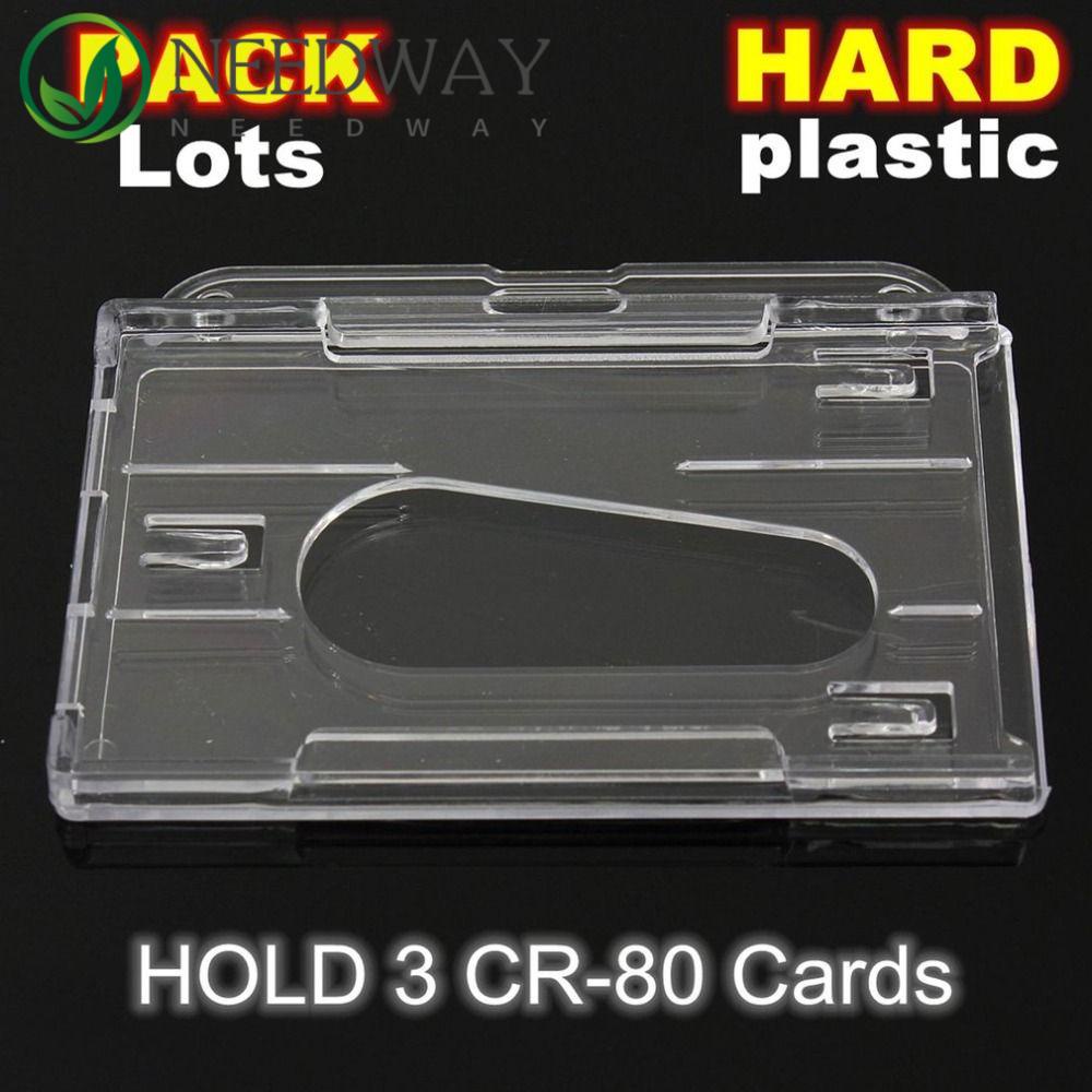 SKJK   Card Holder Horizontal 10Pcs ID Card Plastik Pass Badge Bening Case