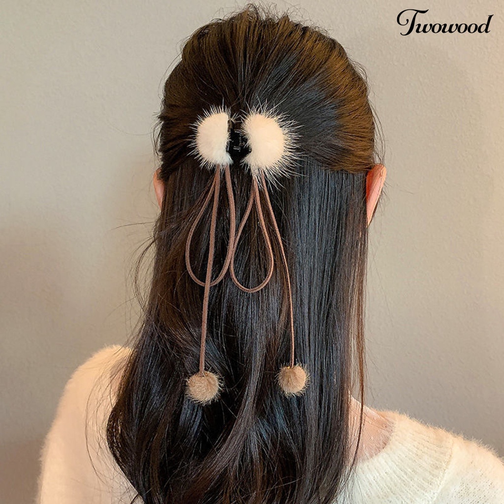 Twowood Gaya Korea Persilangan Gigi Cakar Rambut Kecil Wanita Elegan Hairball Bow Ribbon Hair Clip Aksesoris Rambut