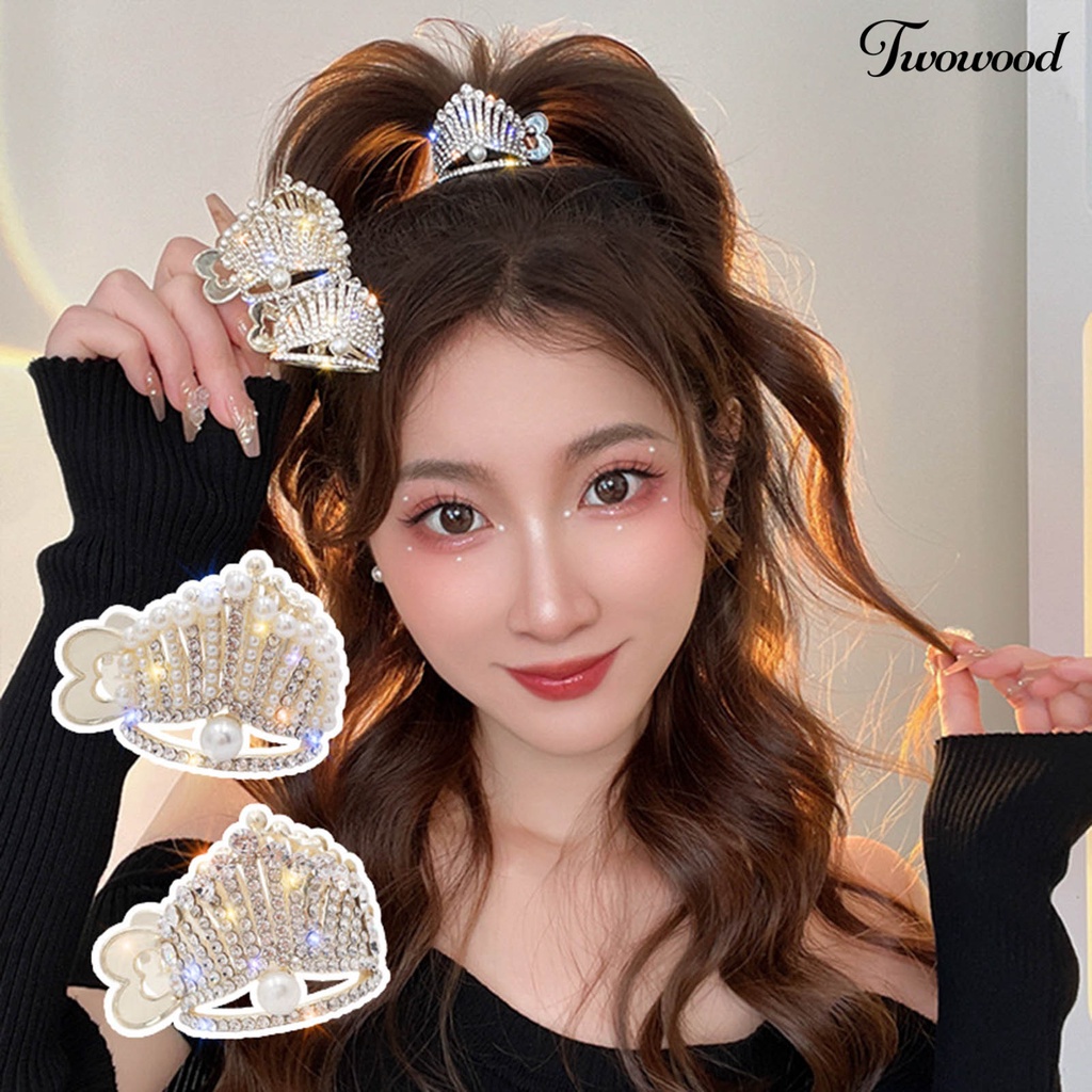 Twowood Wanita Hair Claw Hair Clip Berlian Imitasi Mutiara Imitasi Bentuk Ekor Ikan Hiasan Rambut Anti-slip Ringan Mahkota Bentuk Kepala Kelinci Aksesori Rambut