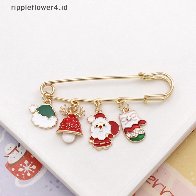 {rippleflower4.id} Logam Pin Natal Hutan Santa Claus Salju Bell Elk Pohon Bros Tetap Pakaian Kartun Lencana Dekorasi Tombol Pinggang~