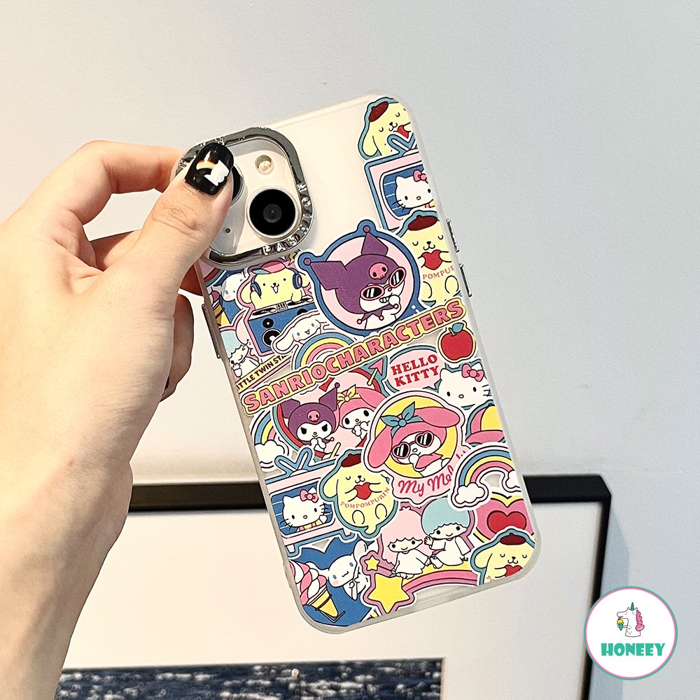 Casing Ponsel Karakter Sanrio Kartun Lucu Electroplated Untuk iPhone 14 Pro 13 12 11 Pro Max XR XS 8 7plus Colorful Graffiti Back Cover