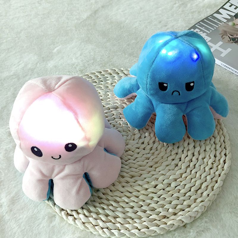 [BS]Mainan Boneka Gurita Octopus Plush Boneka Ubur ubur bolak balik ubah expresi/LED