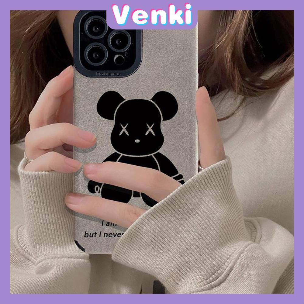 VENKI - Untuk iPhone 11 Case Kulit Dilaminasi Pupil Mata Suede Phone Case Soft Shockproof Airbag Case Pelindung Kamera Beruang Lucu Kompatibel dengan iPhone 14 13 Pro max 12 xr xs 7 8