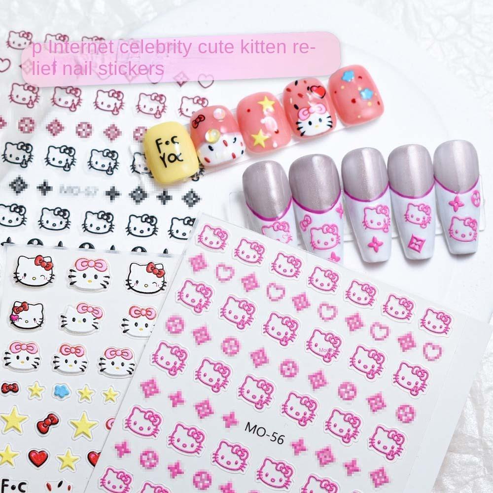 Stiker Kuku Kucing AUGUSTINA Kitty Fashion Manicure Aksesoris Relief Dekorasi Kuku