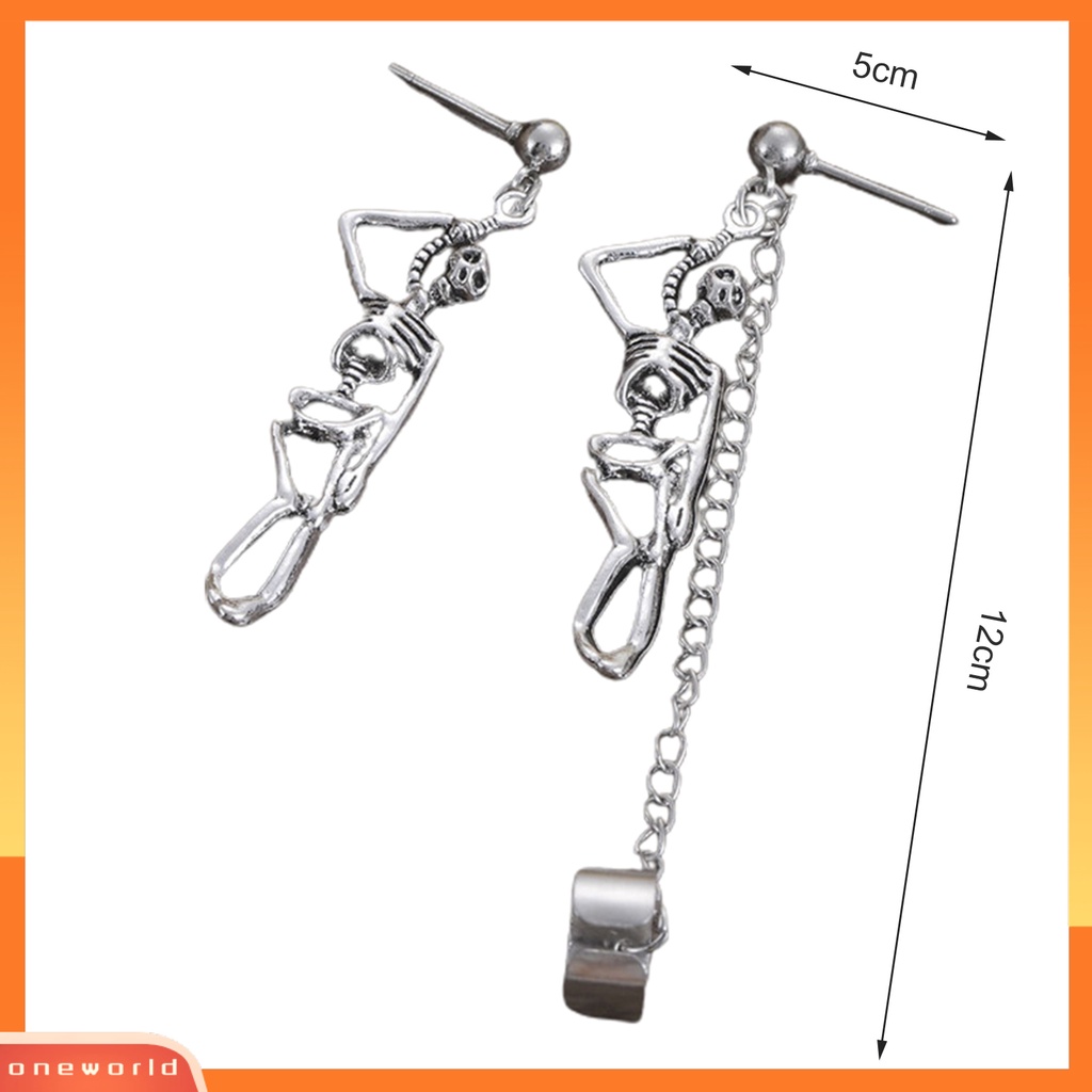 [WOD] 1pasang Ear Studs Skull Gothic Jewelry Anting Menjuntai Hip Hop Asimetris Untuk Halloween