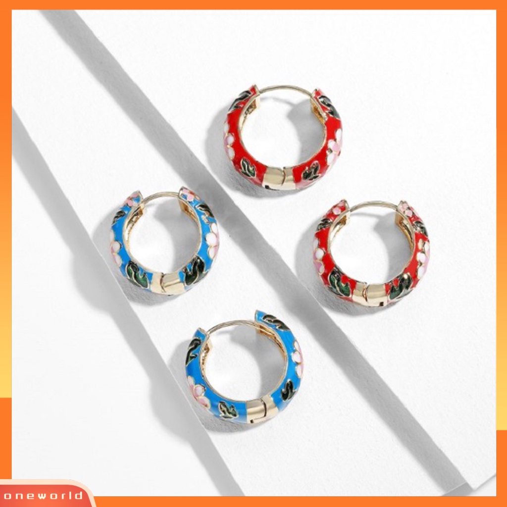 [WOD] 1pasang Anting Hoop Motif Bunga Gaya Vintage Elegan Lingkaran Stud Chic Piercing Cubic Zircon Earring Untuk Pakaian Sehari-Hari