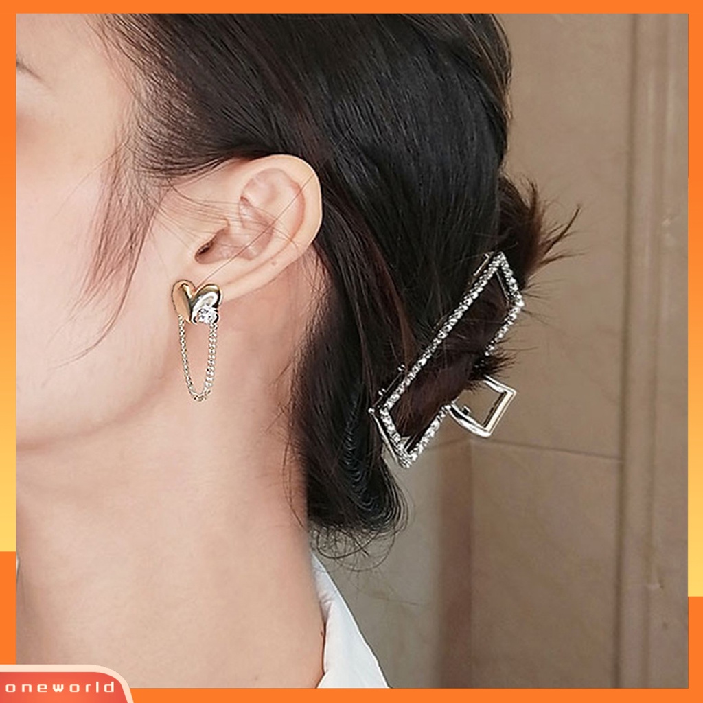 [WOD] 1pc Wanita Anting Bentuk Hati Berkilau Punk Rumbai Rantai Menjuntai Anting-Anting Perhiasan Fashion