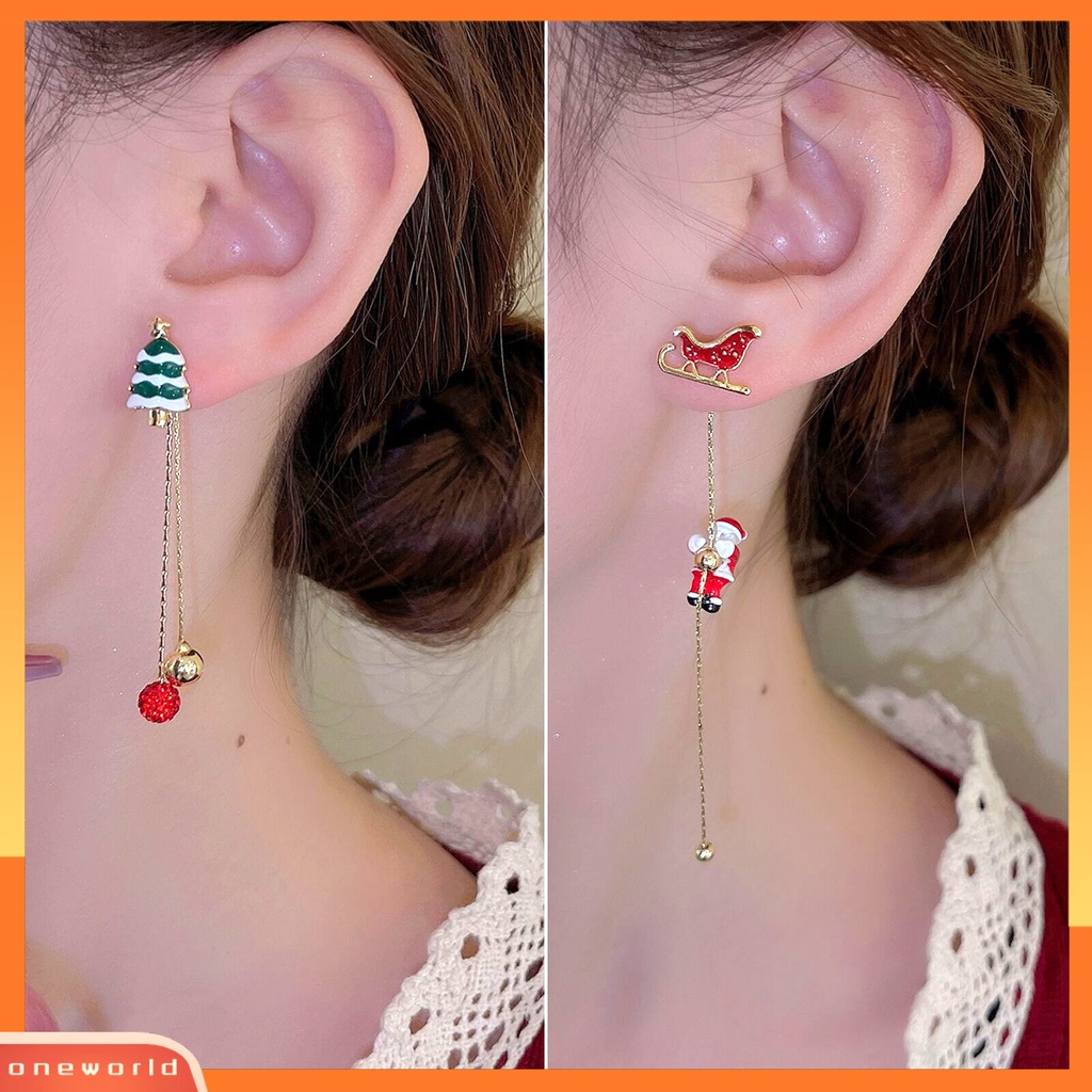 [WOD] 1pasang Anting Menjuntai Asimetris Rantai Panjang Rumbai Manis Festival All-match Dekorasi Hadiah Xmas Natal Santa Claus Snowflake Bell Drop Earrings Perhiasan Untuk Tahun Baru