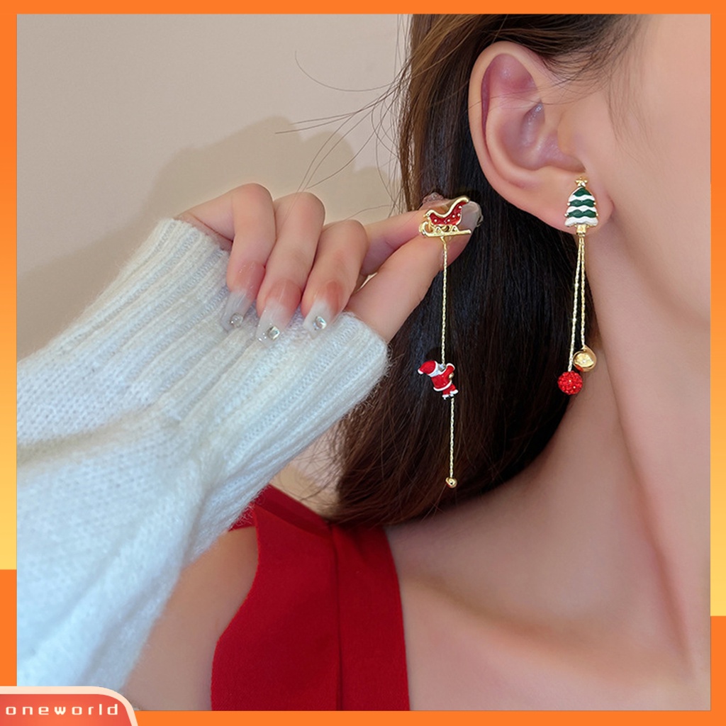 [WOD] 1pasang Anting Menjuntai Asimetris Rantai Panjang Rumbai Manis Festival All-match Dekorasi Hadiah Xmas Natal Santa Claus Snowflake Bell Drop Earrings Perhiasan Untuk Tahun Baru