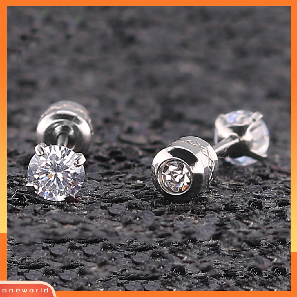 [WOD] Anting Giwang Fashionable Unisex Berlian Imitasi Bulat Cubic Zirconia Titanium Steel Untuk Hadiah