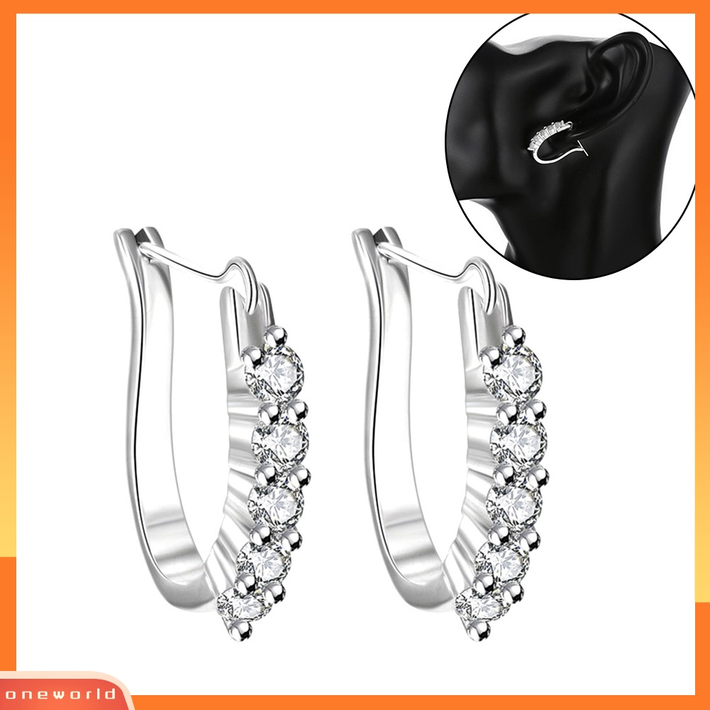 [WOD] Wanita Cubic Zirconia Hias Perak Berlapis U Bentuk Telinga Stud Anting Perhiasan Hadiah