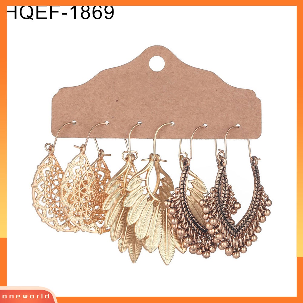 [WOD] 3pasang Bulat Teardrop Rumbai Menjuntai Wanita Ear Stud Hook Earrings Perhiasan Pesta