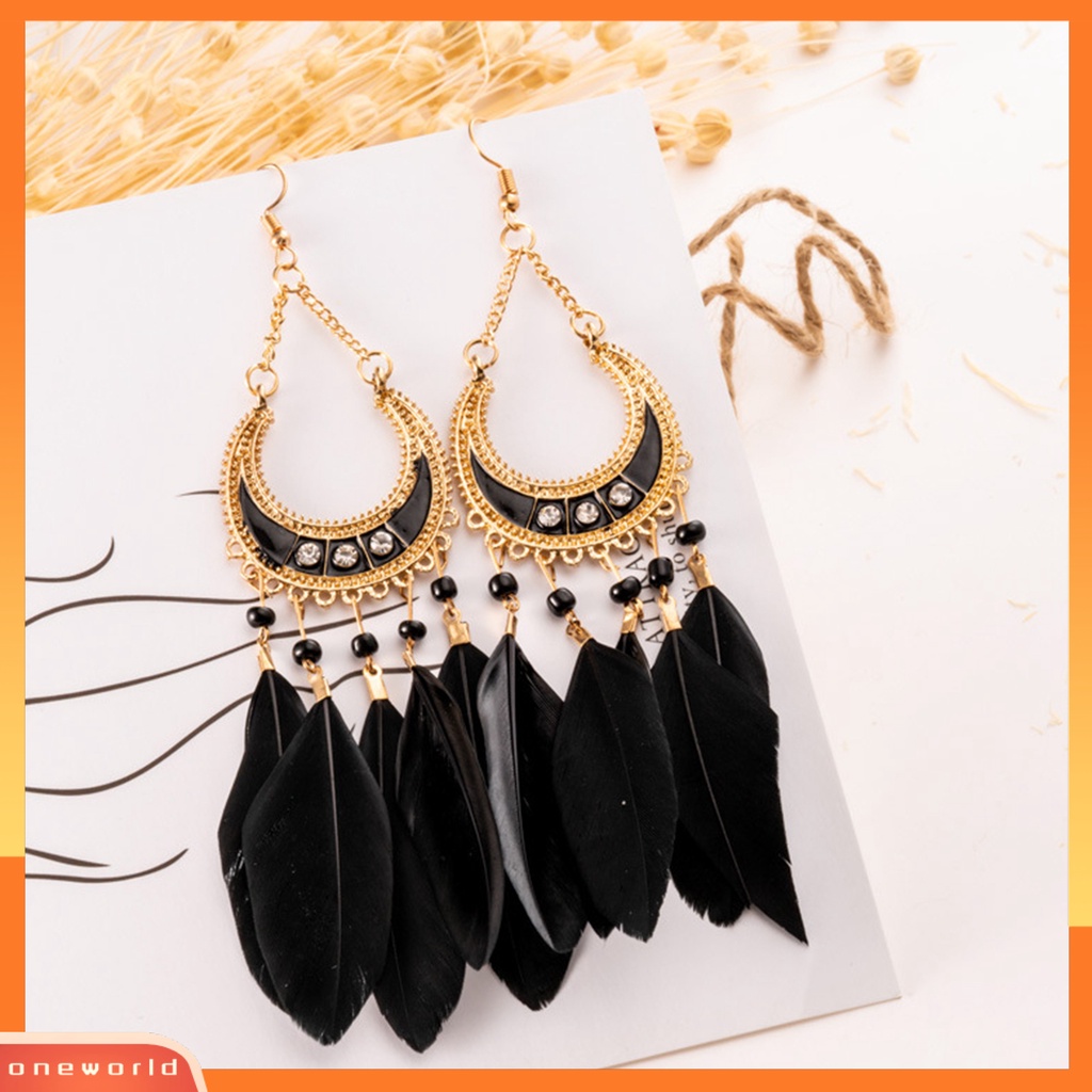 [WOD] 1pasang Lady Drop Anting Gaya Bohemia Etnik Bulu Sintetis Indah Lady Boho Menjuntai Anting Prom Perhiasan