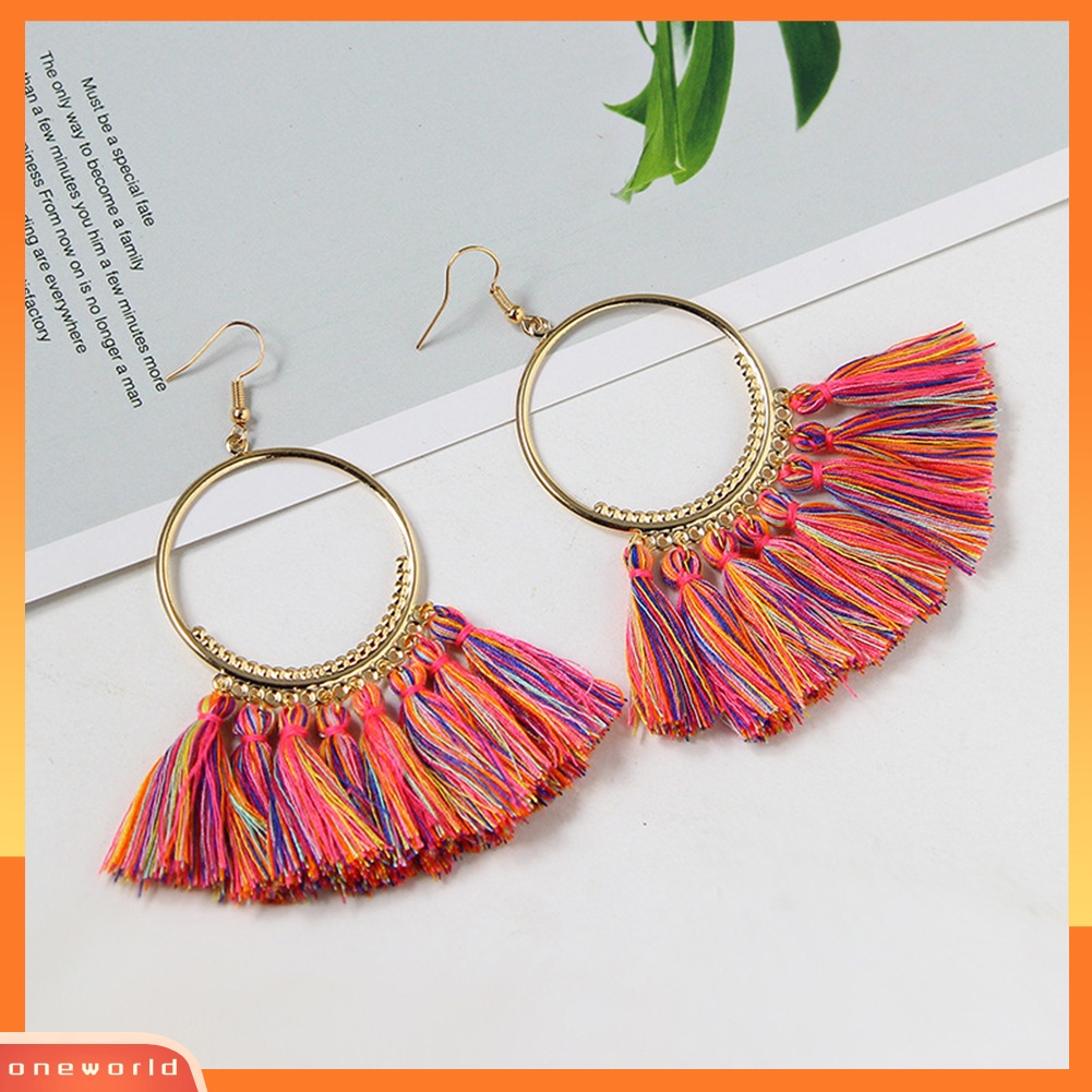 [WOD] Vintage Wanita Pesta Lingkaran Besar Rumbai Liontin Statement Hook Earrings Perhiasan