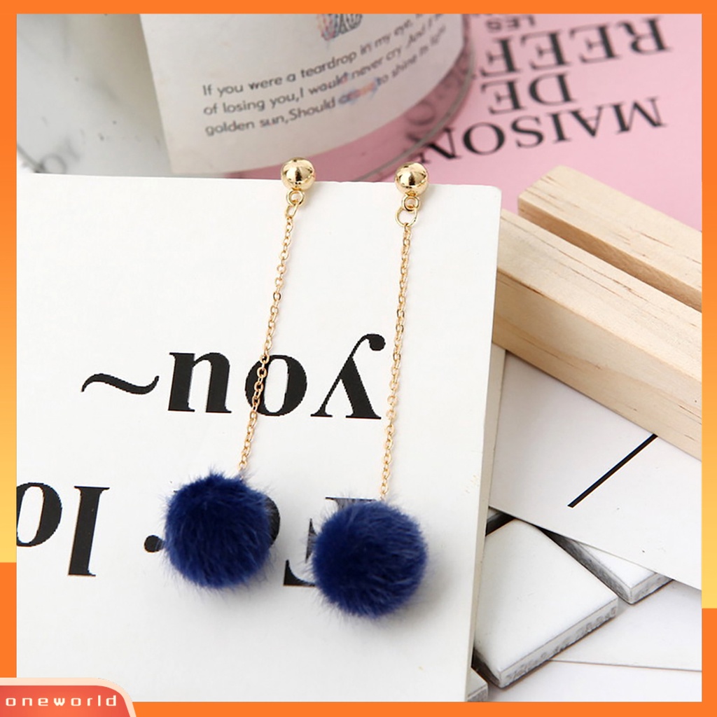 [WOD] 1pasang Anting Wanita Perhiasan Fashion Ringan 5warna Fluffy Ball Anting Menjuntai Panjang Untuk Cocktail