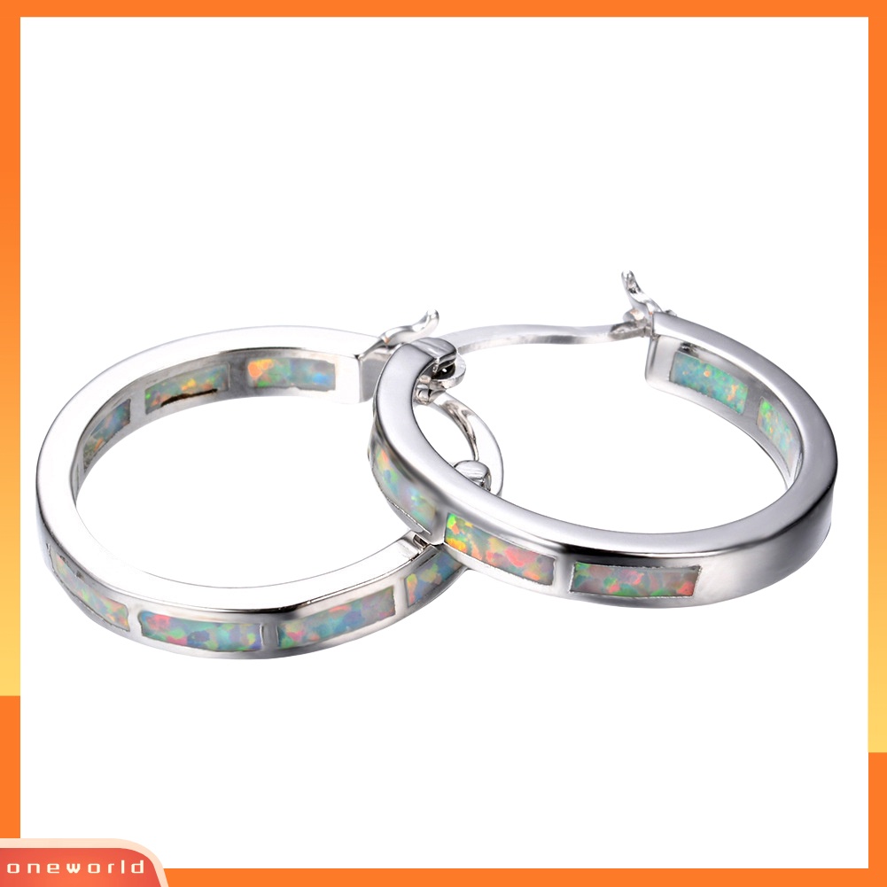 [WOD] Wanita Multicolor Faux Opal Hias Lingkaran Menjuntai Hoop Earrings Perhiasan Hadiah