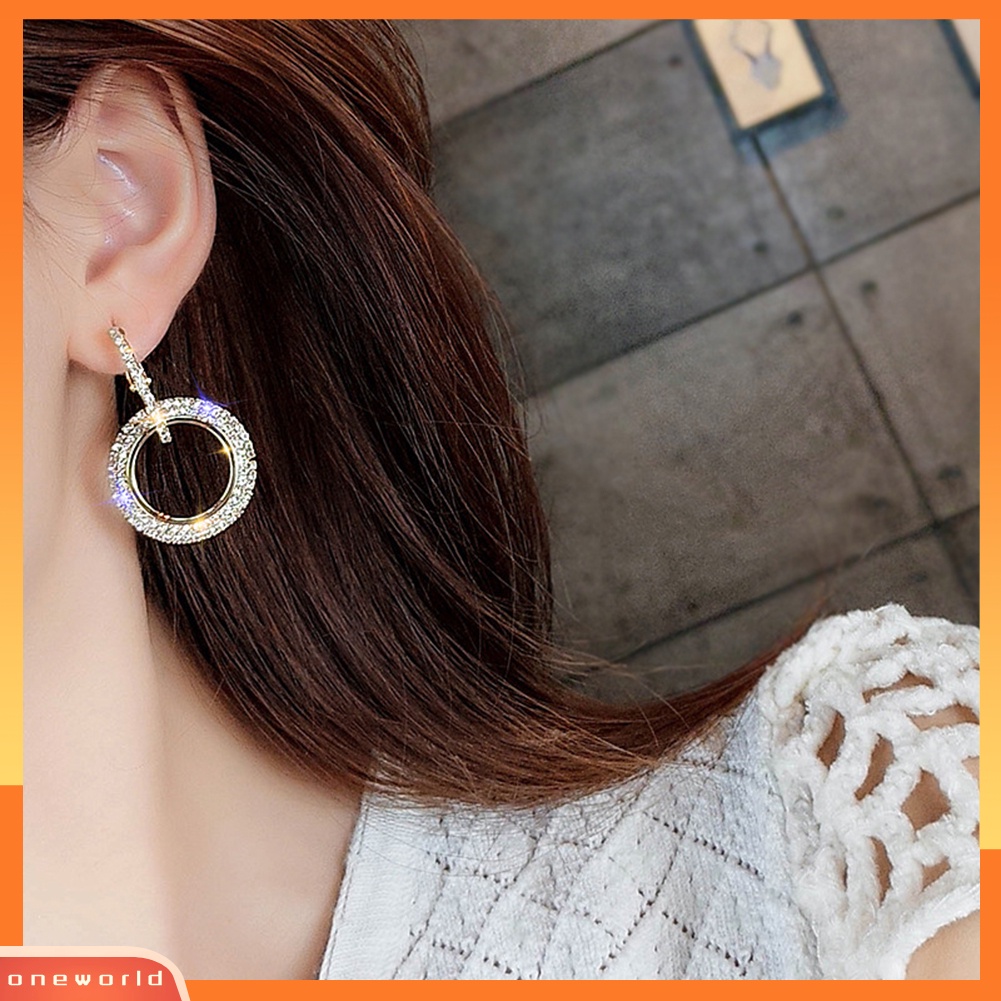 [WOD] Fashion Wanita Penuh Berlian Imitasi Lingkaran Telinga Studs Huggie Earrings Pesta Perhiasan