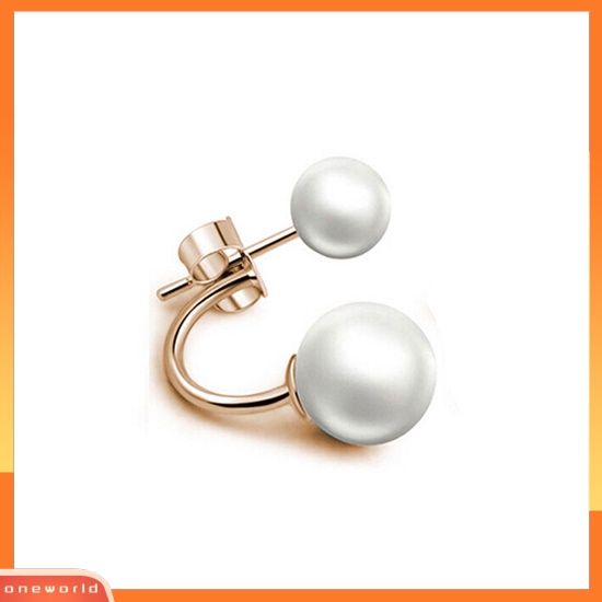 [WOD] 1pasang Fashion Wanita Double Faux Pearls Ear Studs Indah Hoop Earrings Jewelry