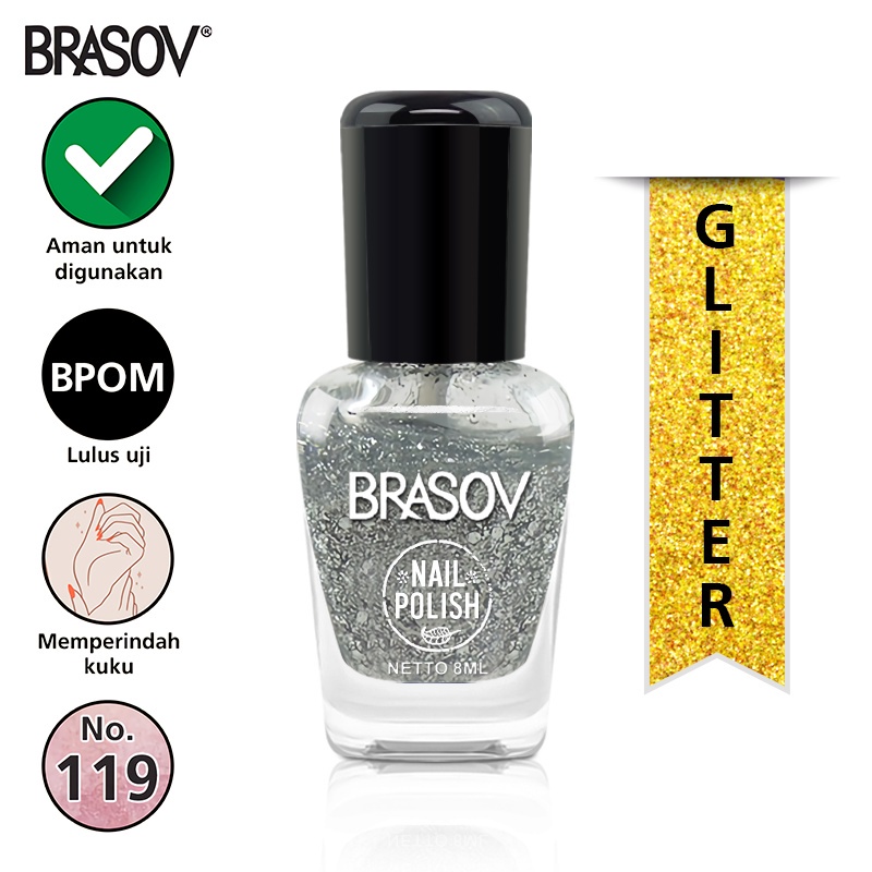 BRASOV Kutek Cat Kuku Glitter 8 ML Kutek Glitter Nail Polish Glitter BPOM