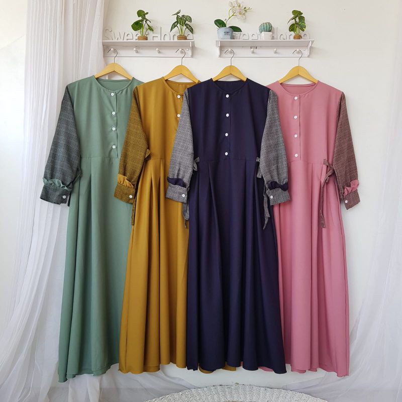 Terlaris Clara dress itycrepe mix kotak semi woll BISA COD