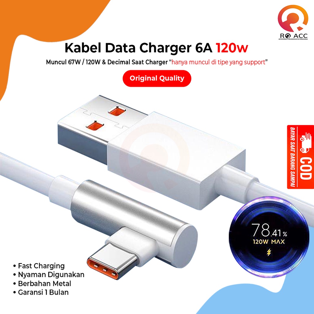 [RO ACC] ELBOW KABEL DATA CHARGER XIAOMI 6A 120W TYPE C TURBO FAST CHARGING ORIGINAL