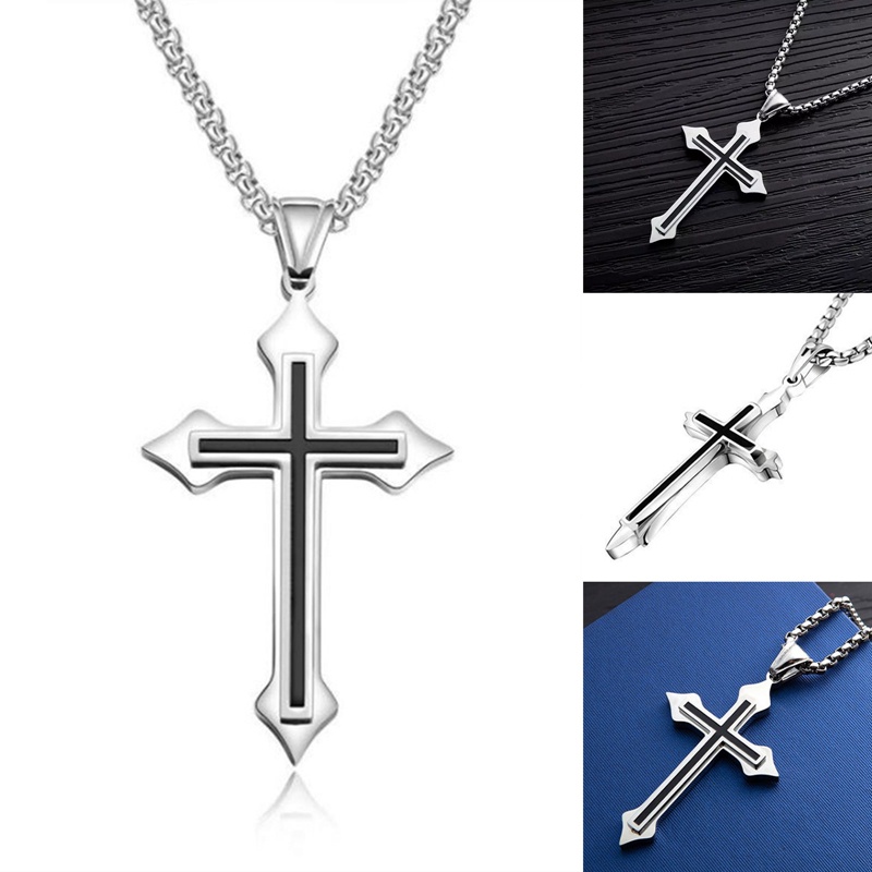 Kalung Salib Iman Kudus Kristen Necklace Cross Perhiasan Aksesoris Salib Yesus Liontin Jimat Kalung Untuk Pria Iman Religi Hadiah Anniversary