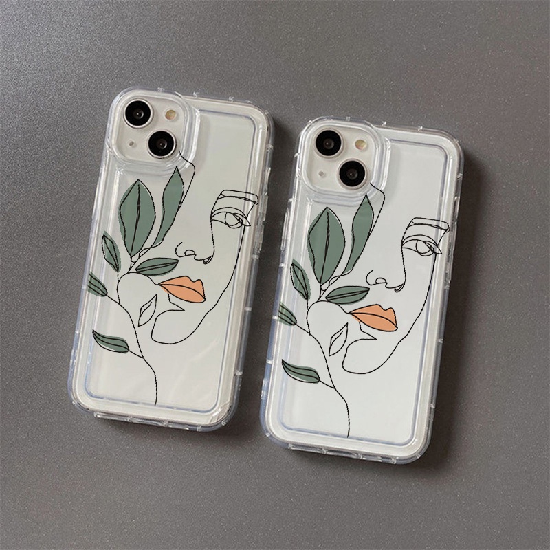 IPHONE Art Leaves Girl Phone Case Kompatibel Untuk Iphone7Plus8Plus6Plus11 14 13 12 Pro MAX XR X XS MAX SE Airbag Shockproof Cover