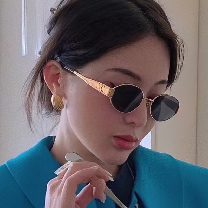 (YUZHU) Logam Vintage Oval Bingkai Kacamata Hitam Wanita Barat Fashion Kepribadian Babes Sunglasses