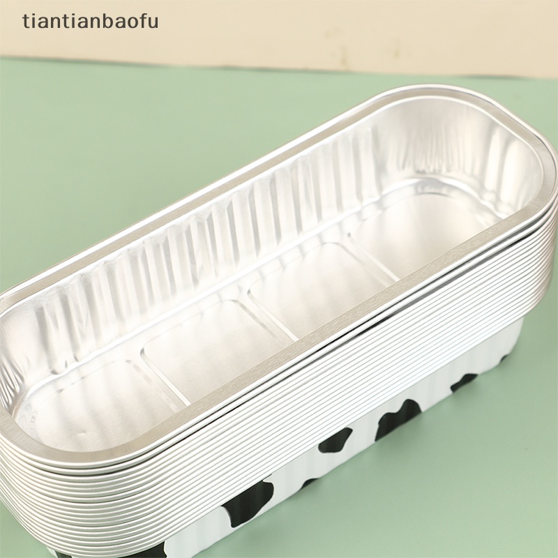 [tiantianbaofu] 10pcs Reusable Rectangle Aluminium Foil Tin Cup Dengan Tutup Cetakan Kue Puding Butik