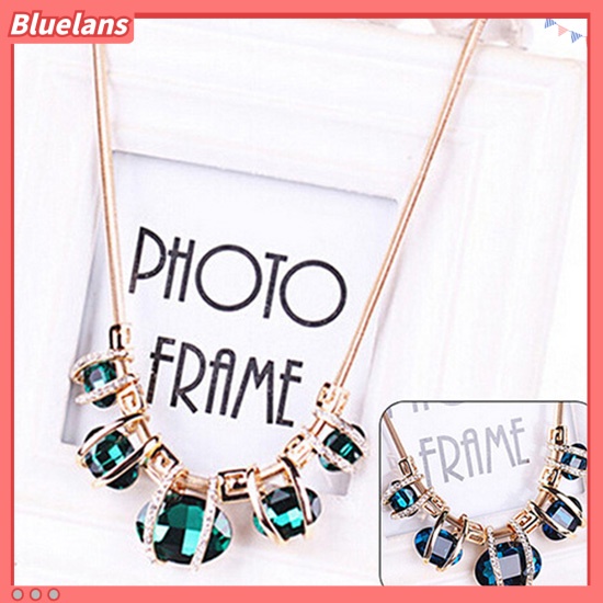 [BLS] Fashion Wanita Kristal Liontin Emas Rantai Choker Pernyataan Kecantikan Bib Kalung