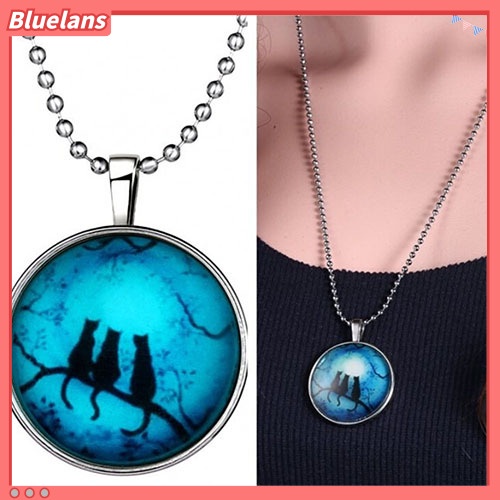 [BLS] Retro Lady Tiga Kucing Bersinar Dalam Gelap Liontin Pesona Kalung Steampunk Perhiasan