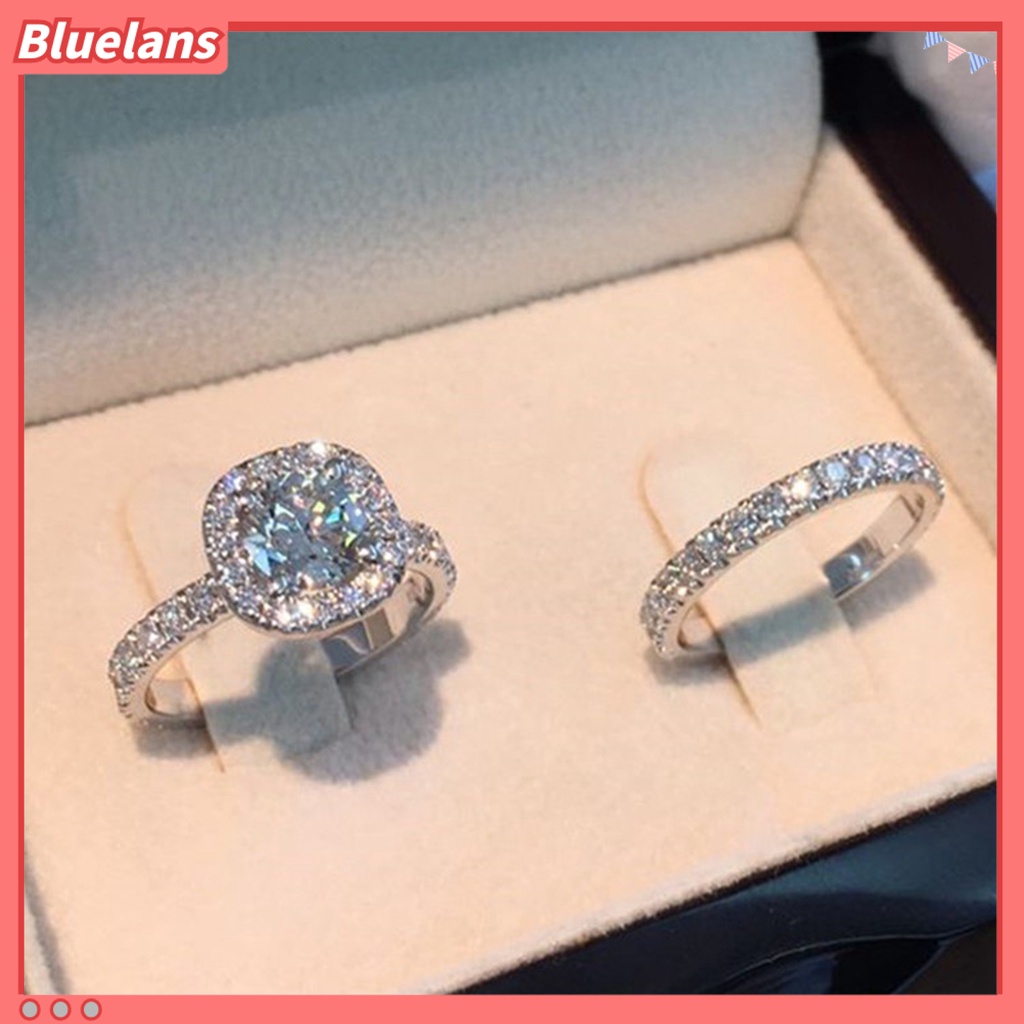 [BLS] 1pasang Cincin Couple Geometris Persegi Berlian Imitasi Perhiasan Indah Terang Kilau Cincin Untuk Pernikahan