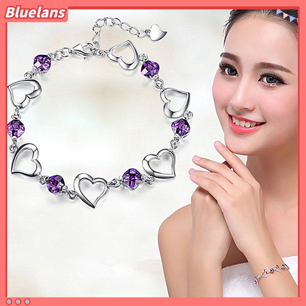 [BLS] Wanita Gelang Adjustable Berlian Imitasi Mengkilap Bertatahkan Perak Berlapis Kilau Terang Hias Hadiah Wanita Berongga-out Jantung Pesona Gelang Fashion Perhiasan