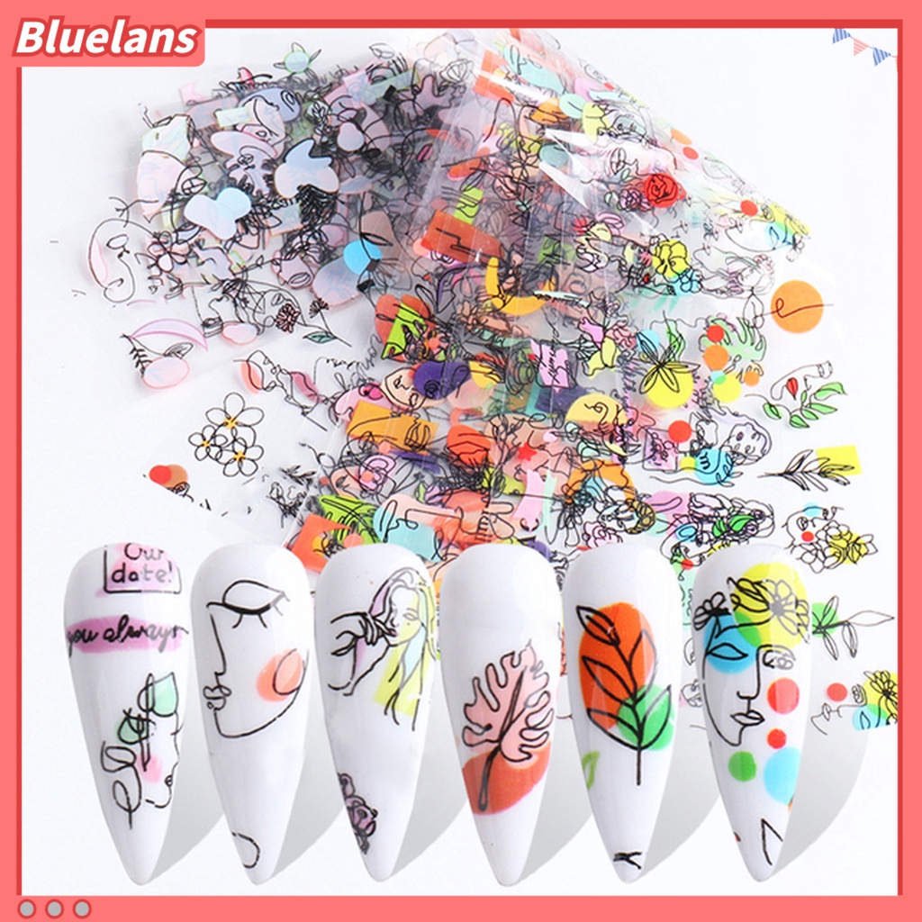 [BLM] 10pcs Stiker Kuku Desain Wajah Garis Geometris Mudah Serasi-Dengan Banyak Warna Nail Art Water Decal Untuk Salon Kuku