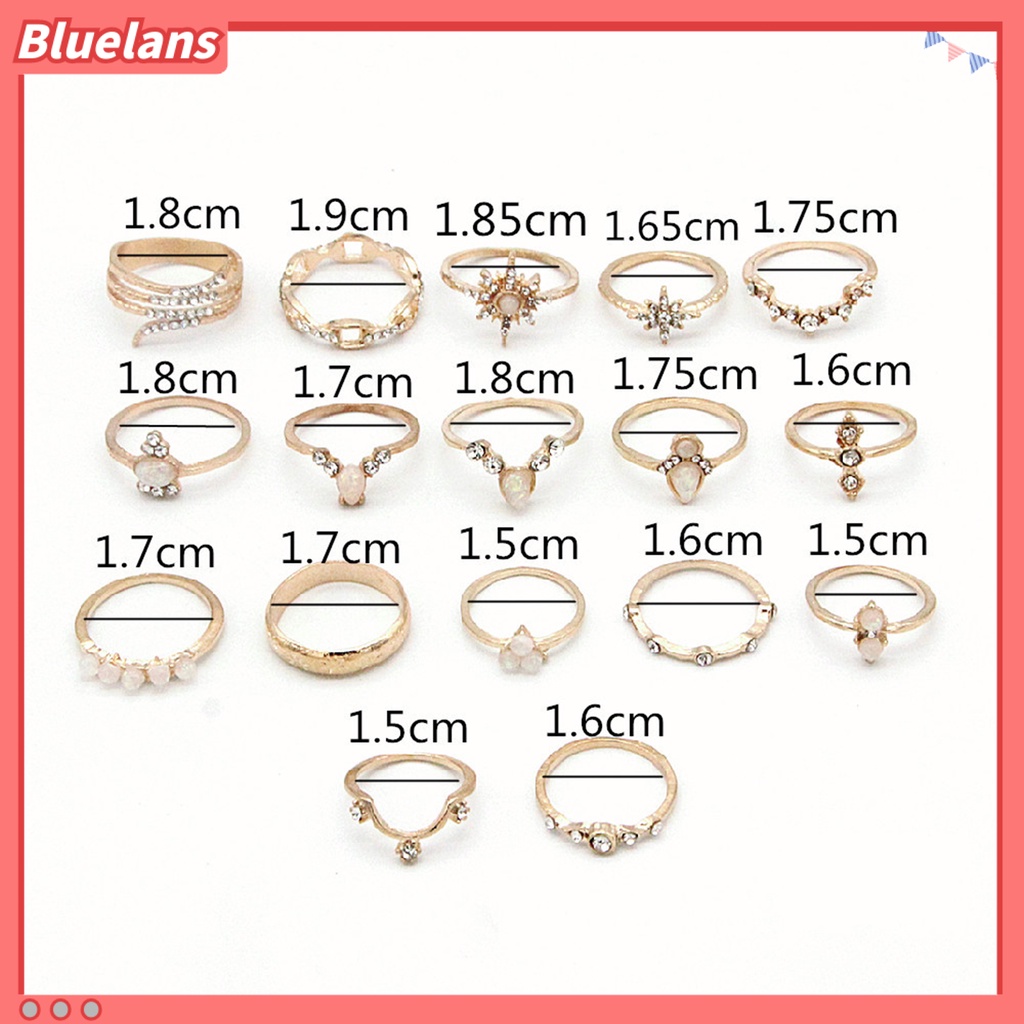 [BLS] 17pcs /set Bohemian Sederhana Dapat Ditumpuk Berlian Imitasi Midi Cincin Buku Jari Cincin Perhiasan Aksesori