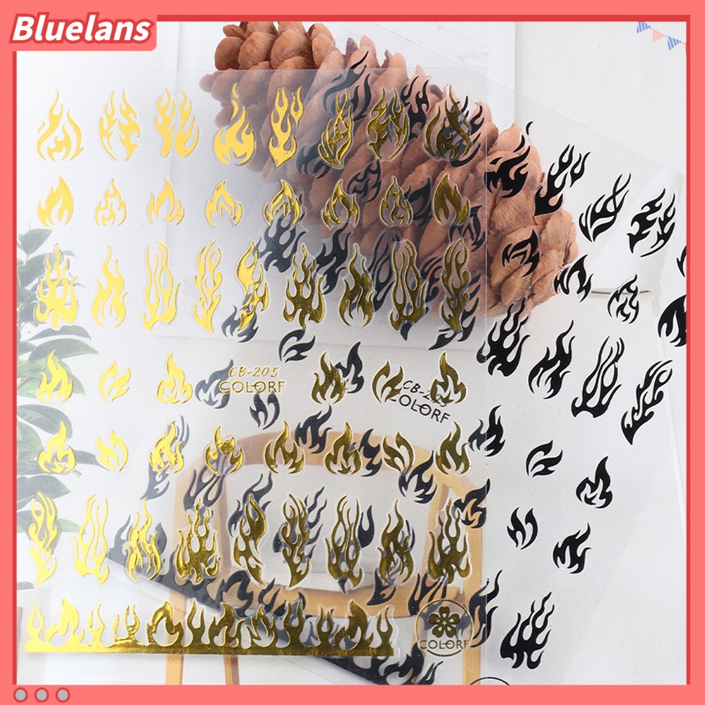 [BLM] Stiker Kuku Tidak Luntur Efek 3D Ultra Tipis Hologram Flame Slider Musim Panas Decals Untuk Manicure