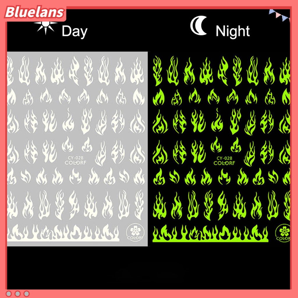 [BLM] 1lembar Indah Kuku Stiker Kertas Lengket Tinggi 3D Luminous Glow Manicure Decal Untuk Rumah