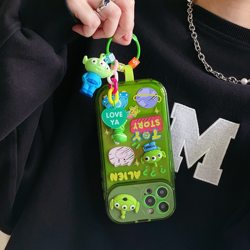 IPHONE Toy Story Strawberry Bear Dengan Ornamen Boneka 3D Vanity Mirror Phone Case Untuk Iphone11 12 13 14 Pro Max Xs Xr Tahan Debu Case Phone Shell