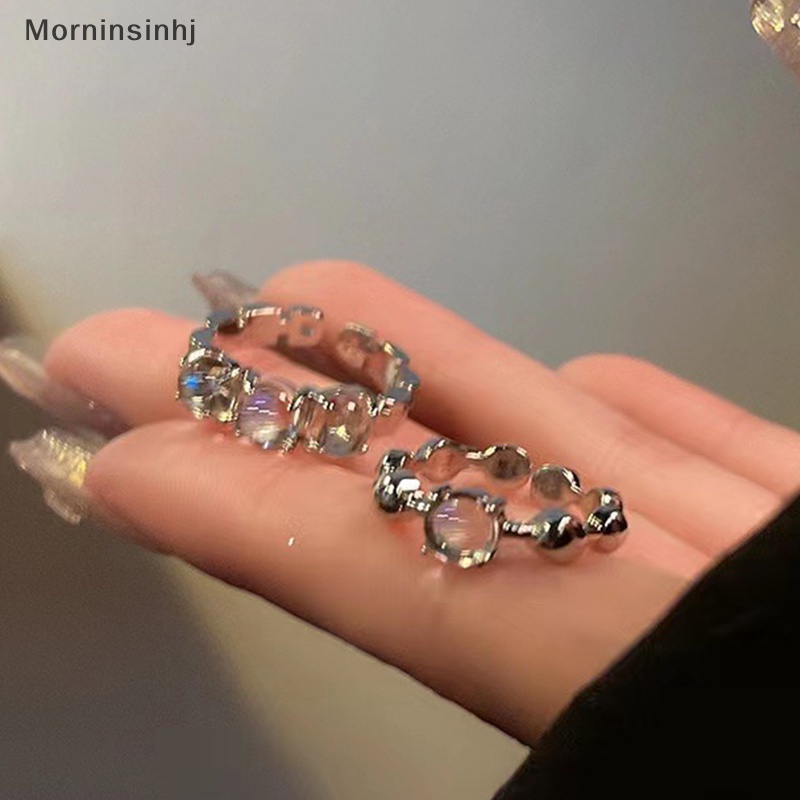 Mornin 2PCS Fashion Berlian Imitasi Mengkilap Pembukaan Paduan Cincin Pasangan Untuk Wanita Pria Vintage Kristal Warna Perak Cincin Yang Dapat Disesuaikan Kekasih Perhiasan id