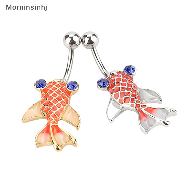 Mornin Musim Panas Merah Kecil Ikan Mas Cincin Perut Stainless Steel Kristal Pusar Cincin Perhiasan Tubuh Untuk Wanita Belly Ring id