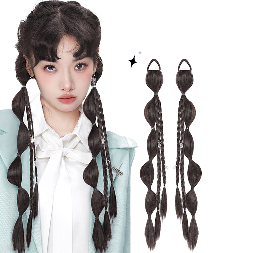 Wig Ekstensi Rambut Ponytail Kepang Ganda Gaya Lisa Manis Dan Keren Untuk Aksesoris Rambut Wanita 50cm