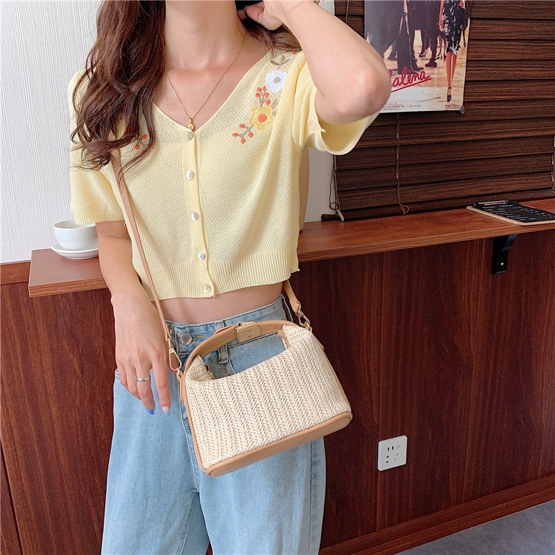 BAO057 Tas Selempang Wanita Tas Jinjing Cewek Straw Bag