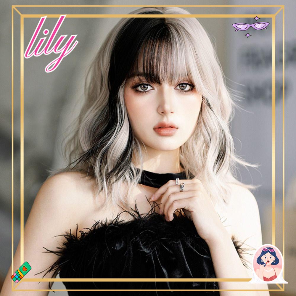 Lily Wig Wanita Masquerade Fashion Poni Parsial Suhu Tinggi Garis Penuh Wig Rambut Keriting Pendek